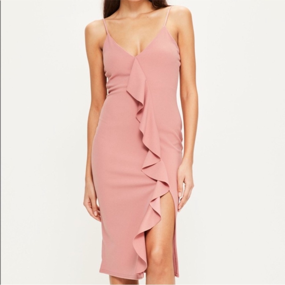 Missguided Blush Ruffle Midi Dress